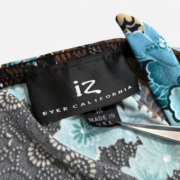 VTG Y2K IZ Byer California Dark Brown & Blue Floral Boho Backless Halter Top M - Picture 7 of 7